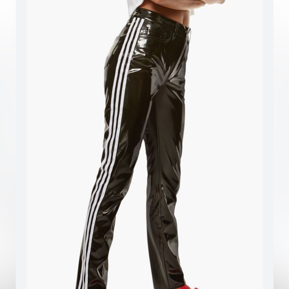 RARE Adidas x Fiorucci Italy Black Shiny Vinyl Track Pants S